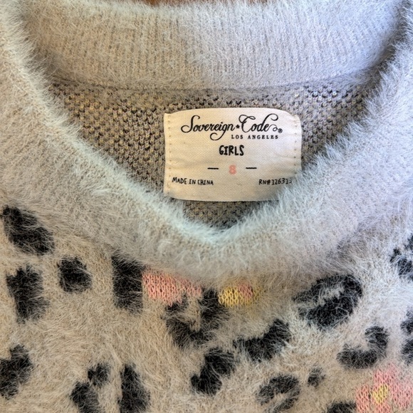 SOVEREIGN CODE Ella Dean Sweater, Grey/ Leopard Flowers Size 8 - Picture 4 of 8